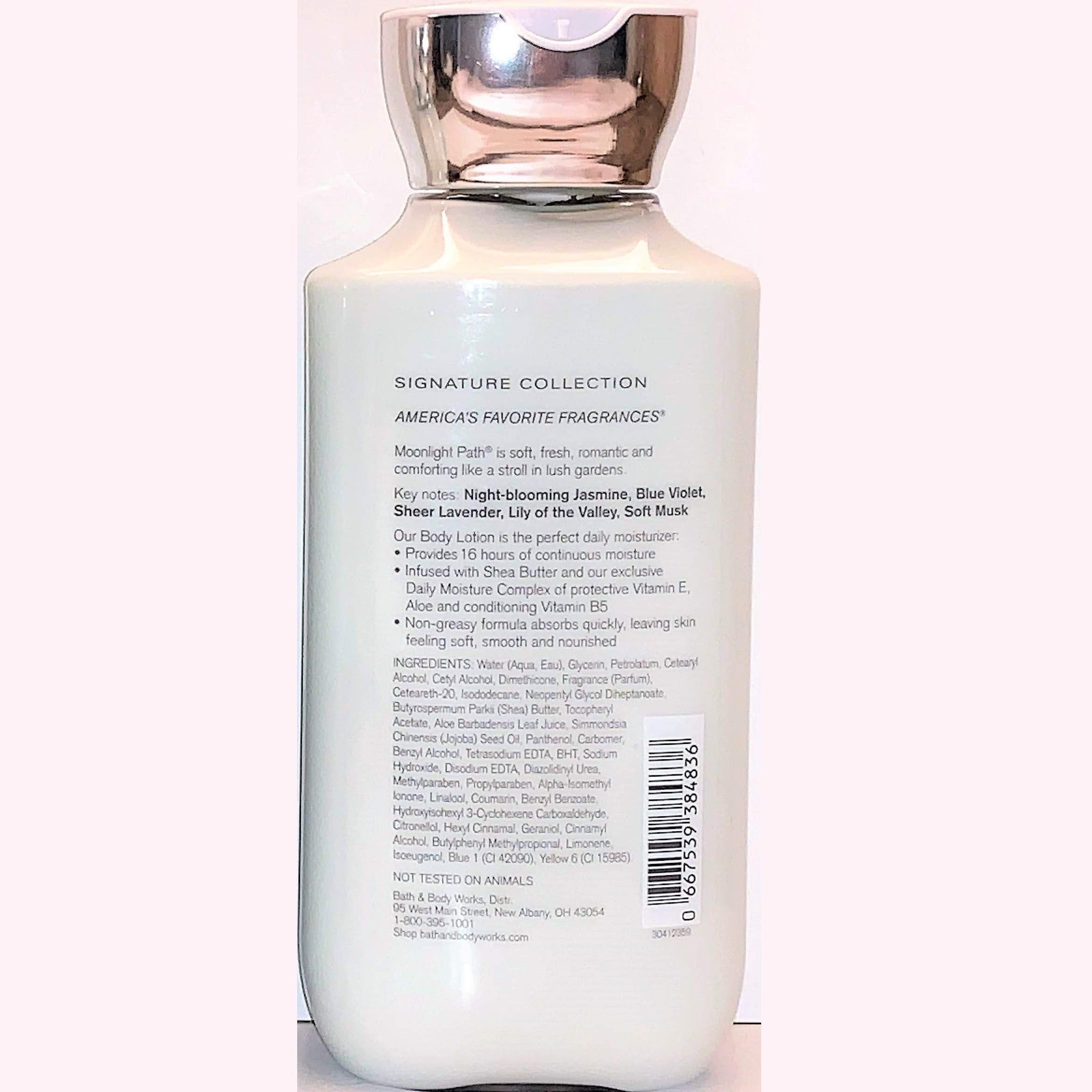 Bath & Body Works Moonlight Path lotion texture closeup demonstrates fast-absorbing hydration
