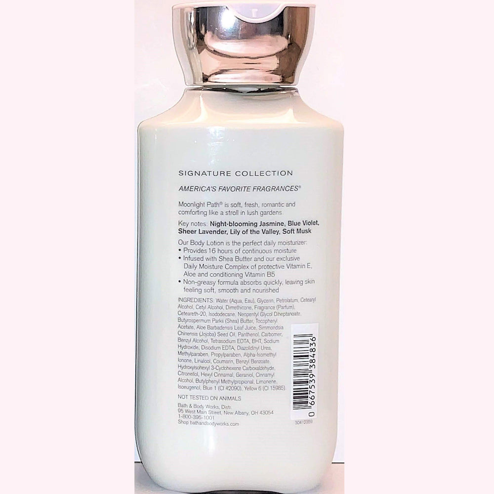 Bath & Body Works Moonlight Path lotion texture closeup demonstrates fast-absorbing hydration