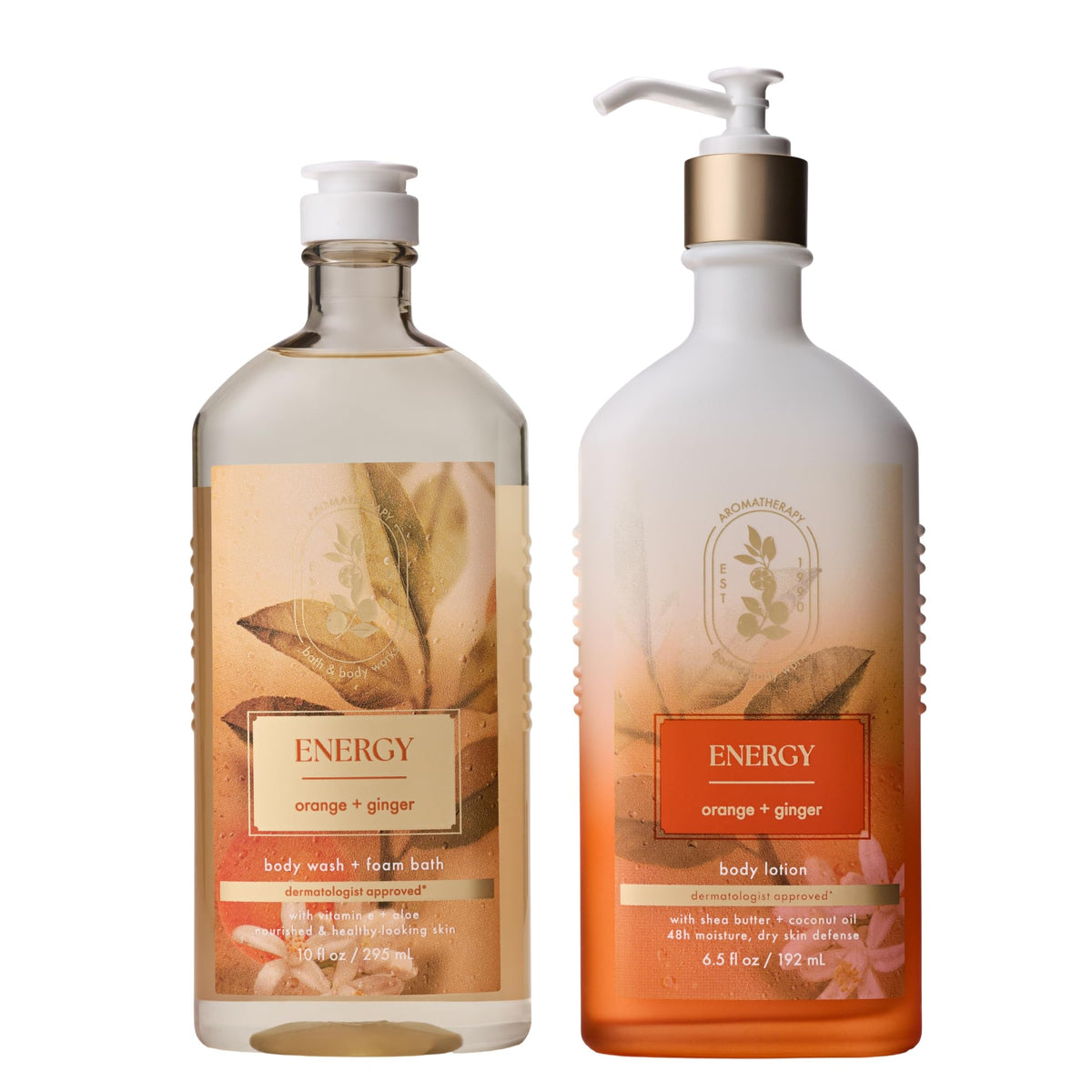 Bath & Body Works front packaging showing both Orange Ginger bottles and vibrant design