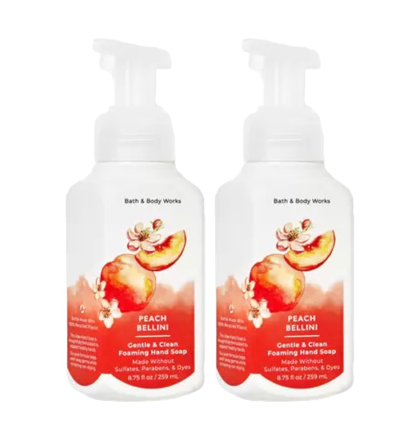 Bath & Body Works bottle front packaging shows Peach Bellini scent and gentle foaming benefit