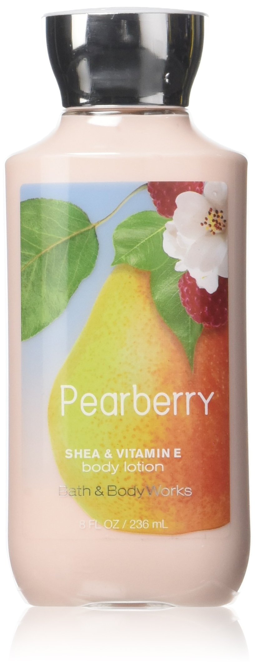 Bath & Body Works front packaging showing Pearberry lotion and clear labeling, convenient travel size