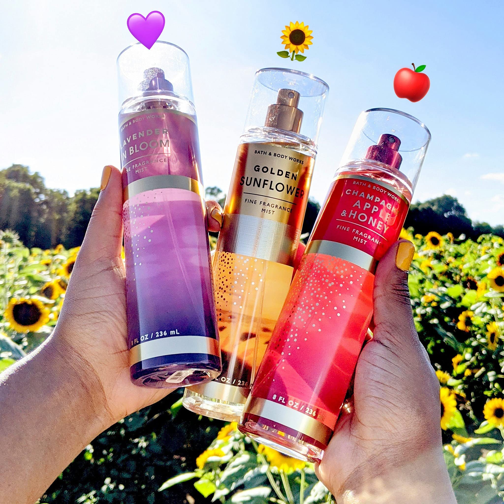 Bath & Body Works bottle held in hand showing scale and travel convenience