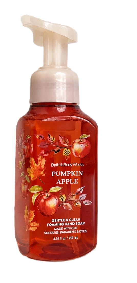 Bath & Body Works Pumpkin Apple bottle front view, seasonal scent brightens sinks