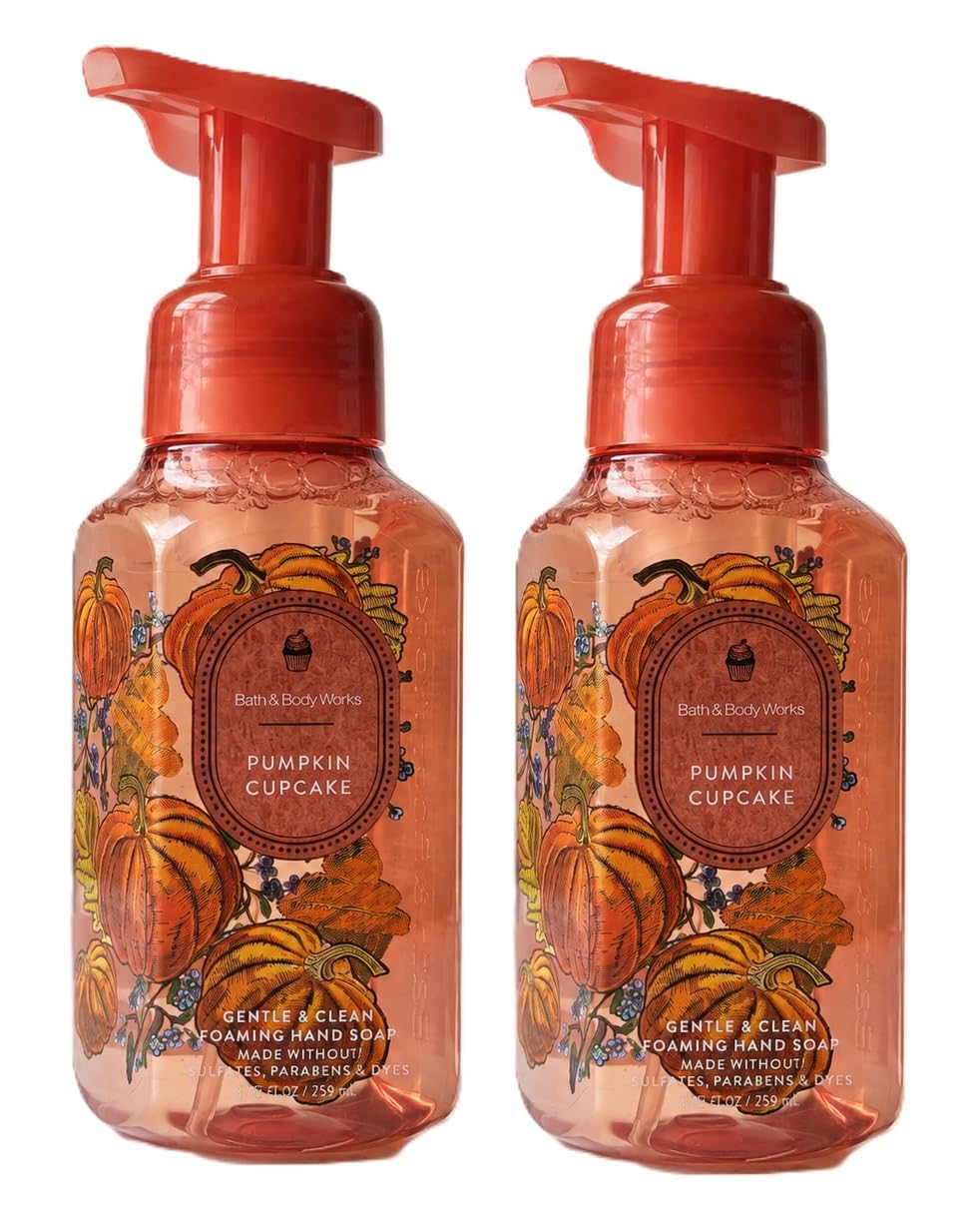 Bath & Body Works bottle front label showing pumpkin cupcake scent and inviting aroma