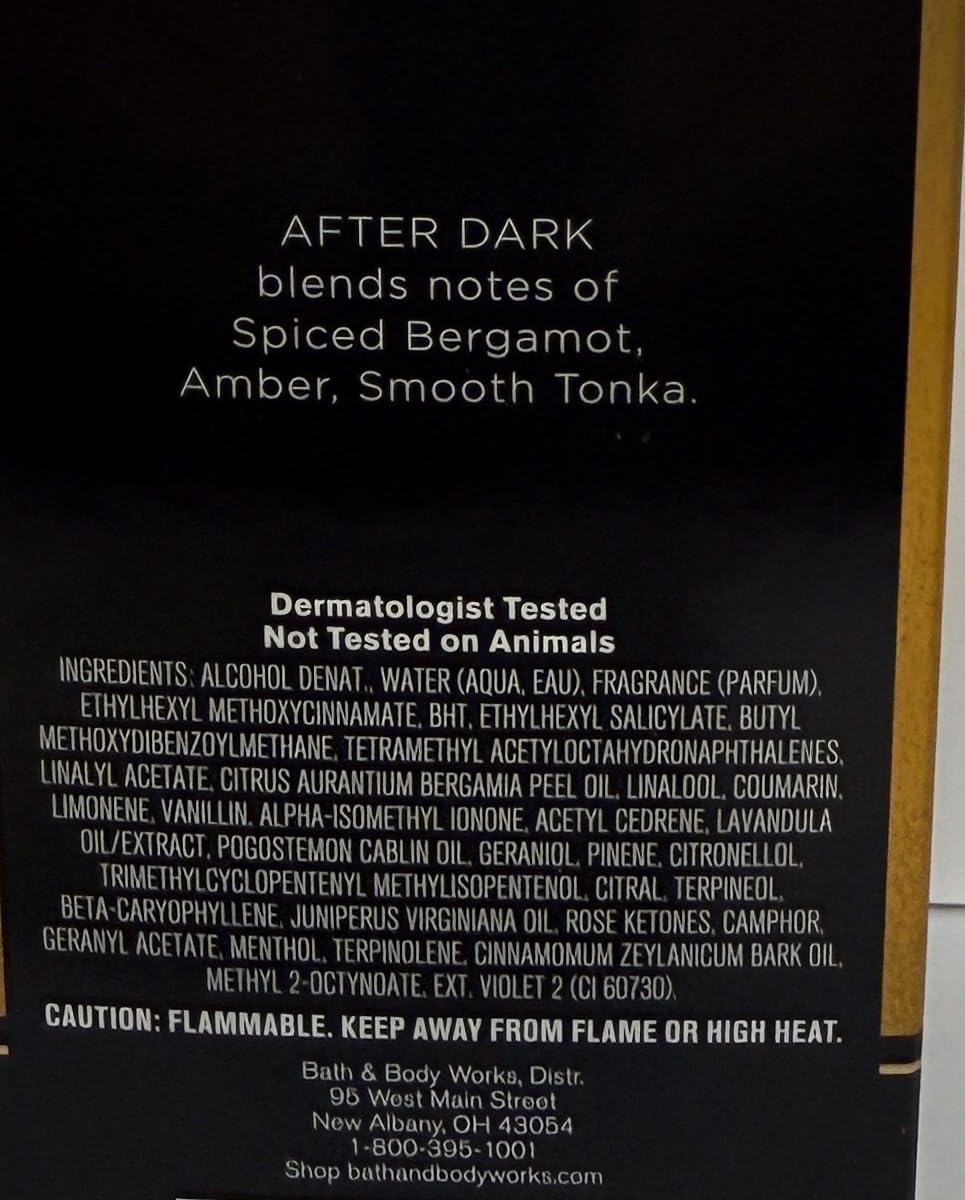 Bath & Body Works After Dark being sprayed on wrist demonstrating lasting evening fragrance
