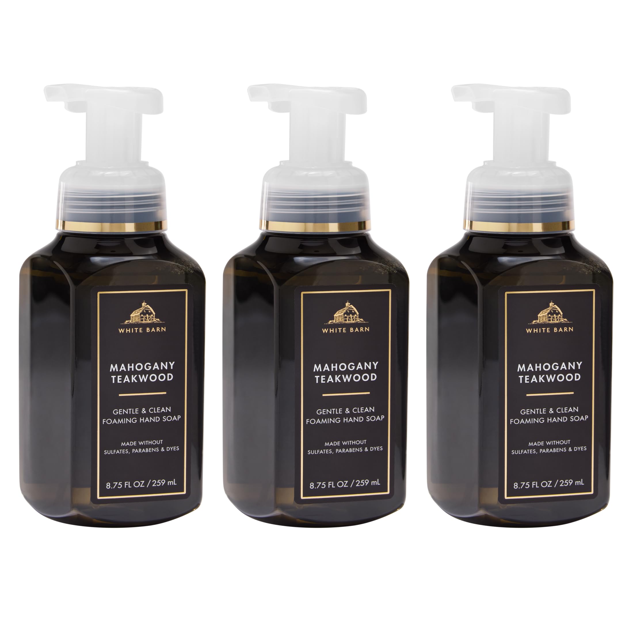 Bath & Body Works front packaging showing Mahogany Teakwood bottle and warm woodsy appeal