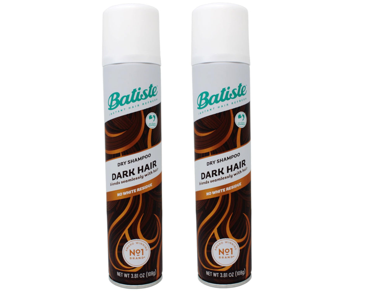 Batiste dark hair front packaging showing twin cans and benefits