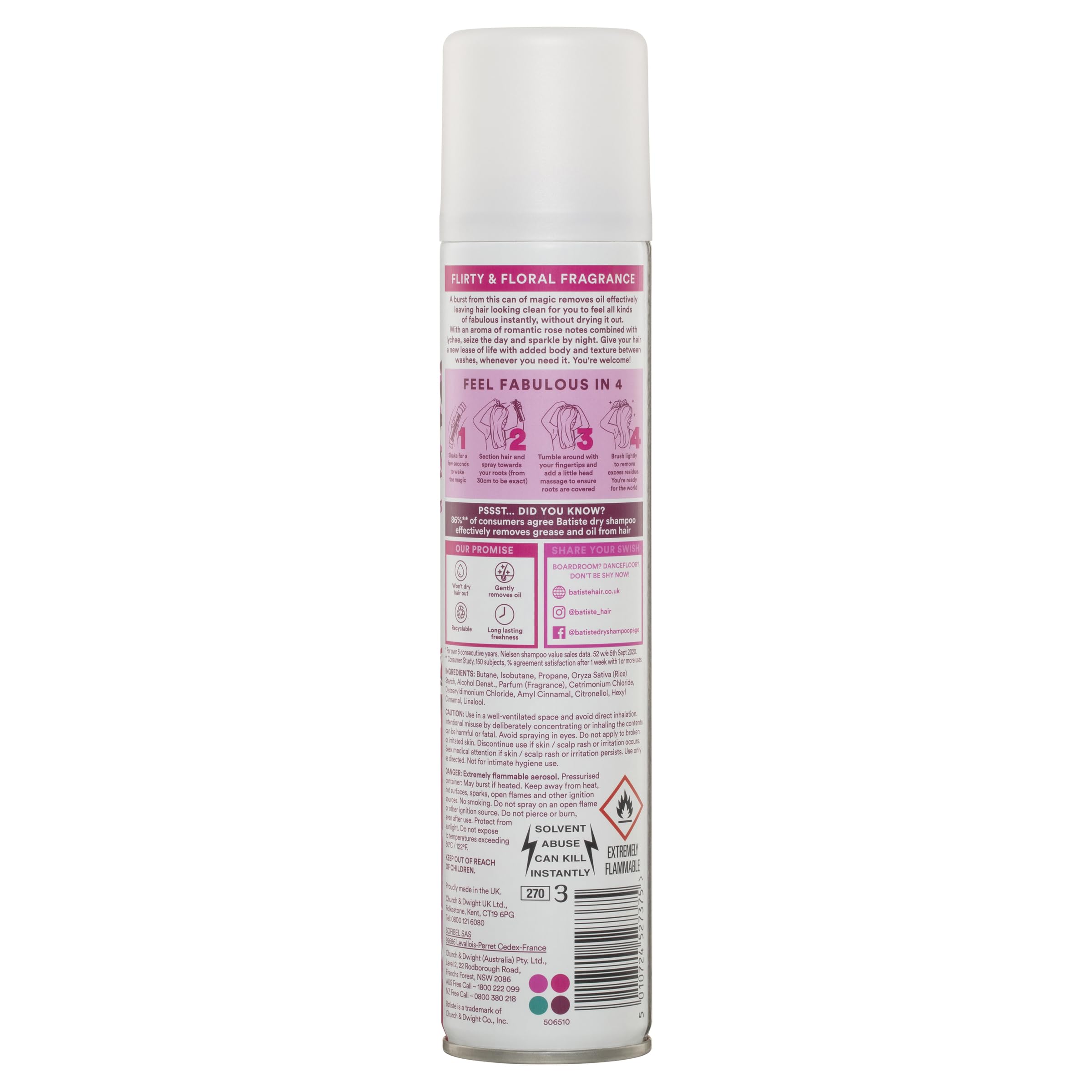 Batiste aerosol spray in action refreshing roots quickly