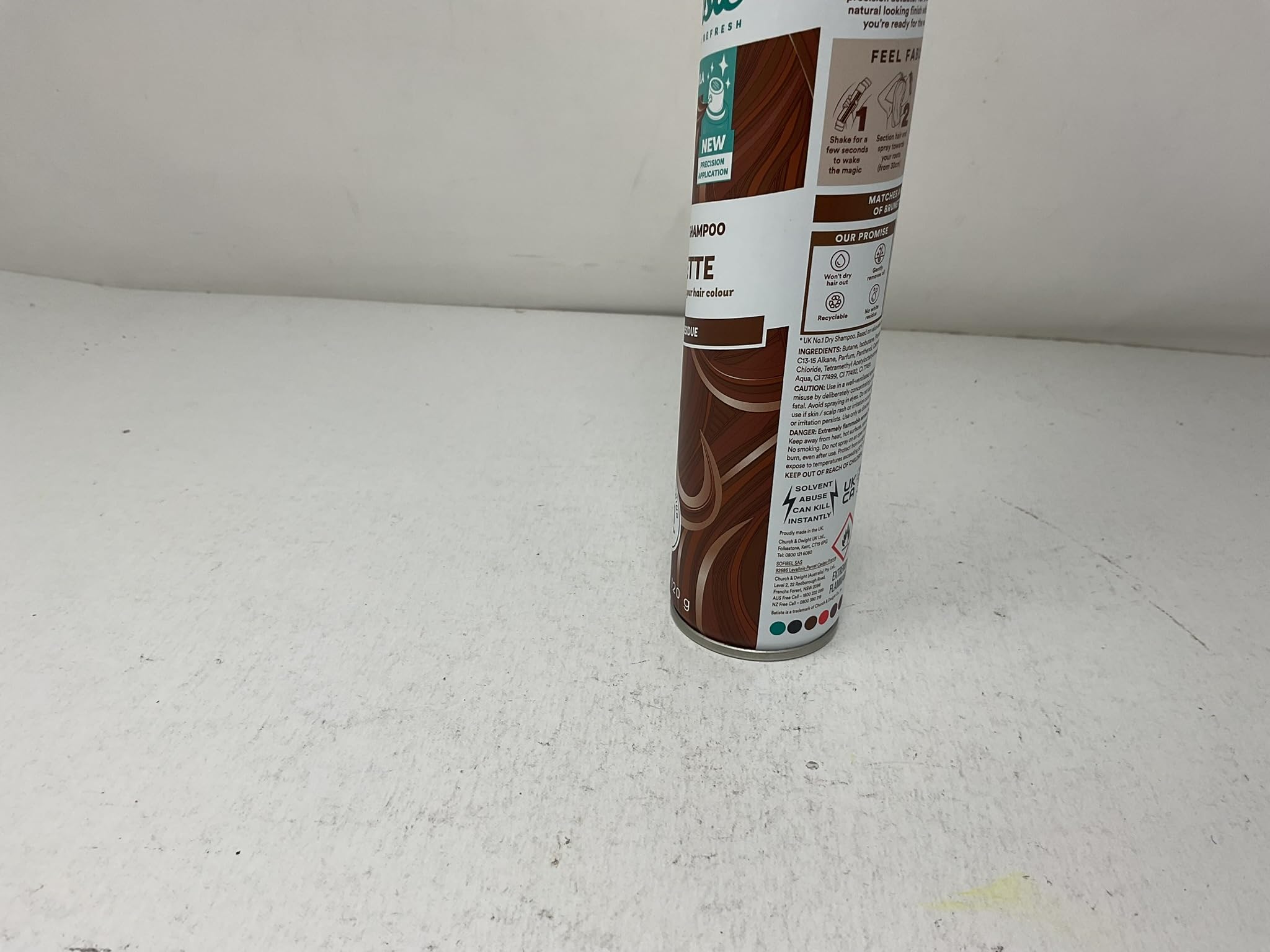 Batiste spray nozzle close-up demonstrating easy, even application