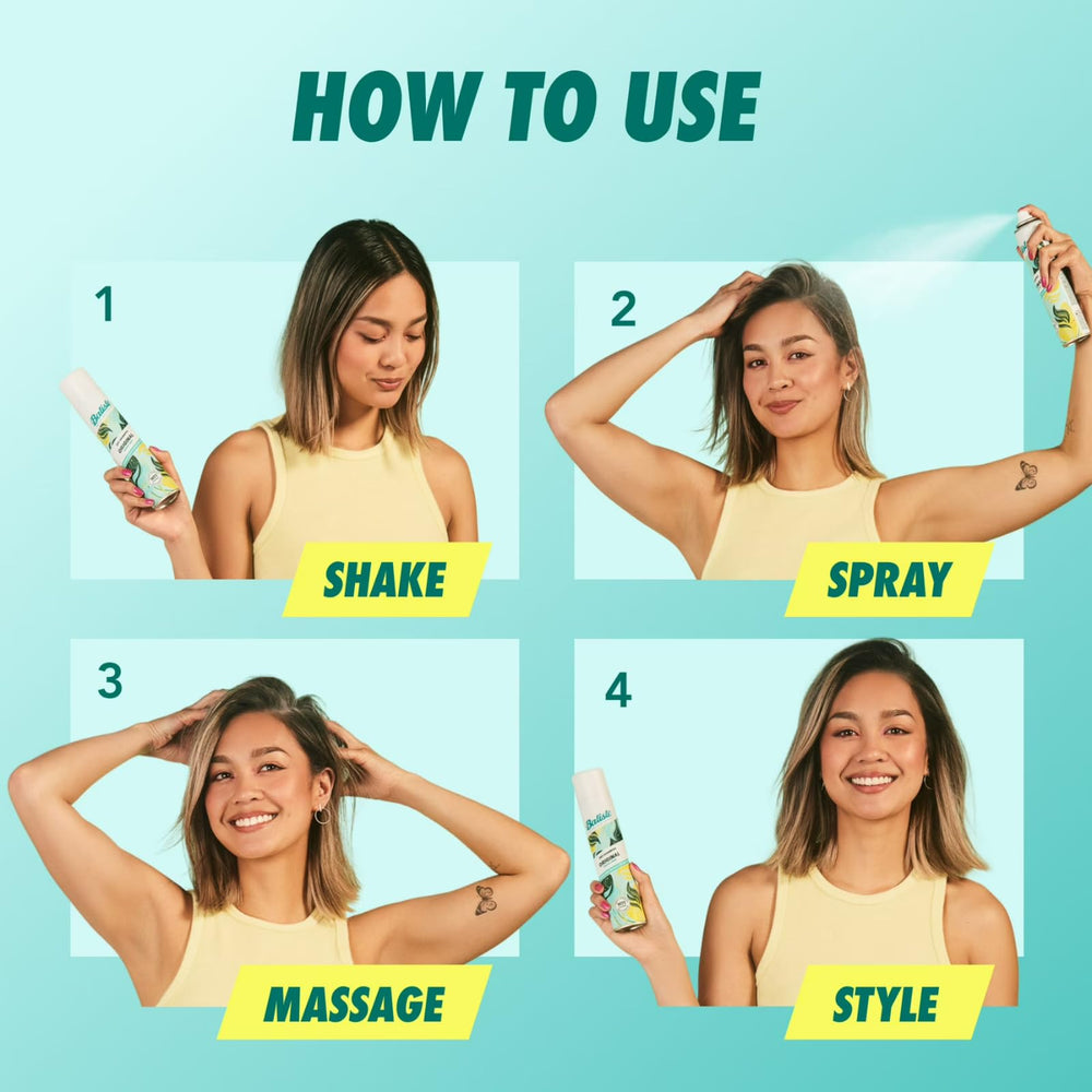 Batiste applied on dark hair showing blended non-visible finish benefit
