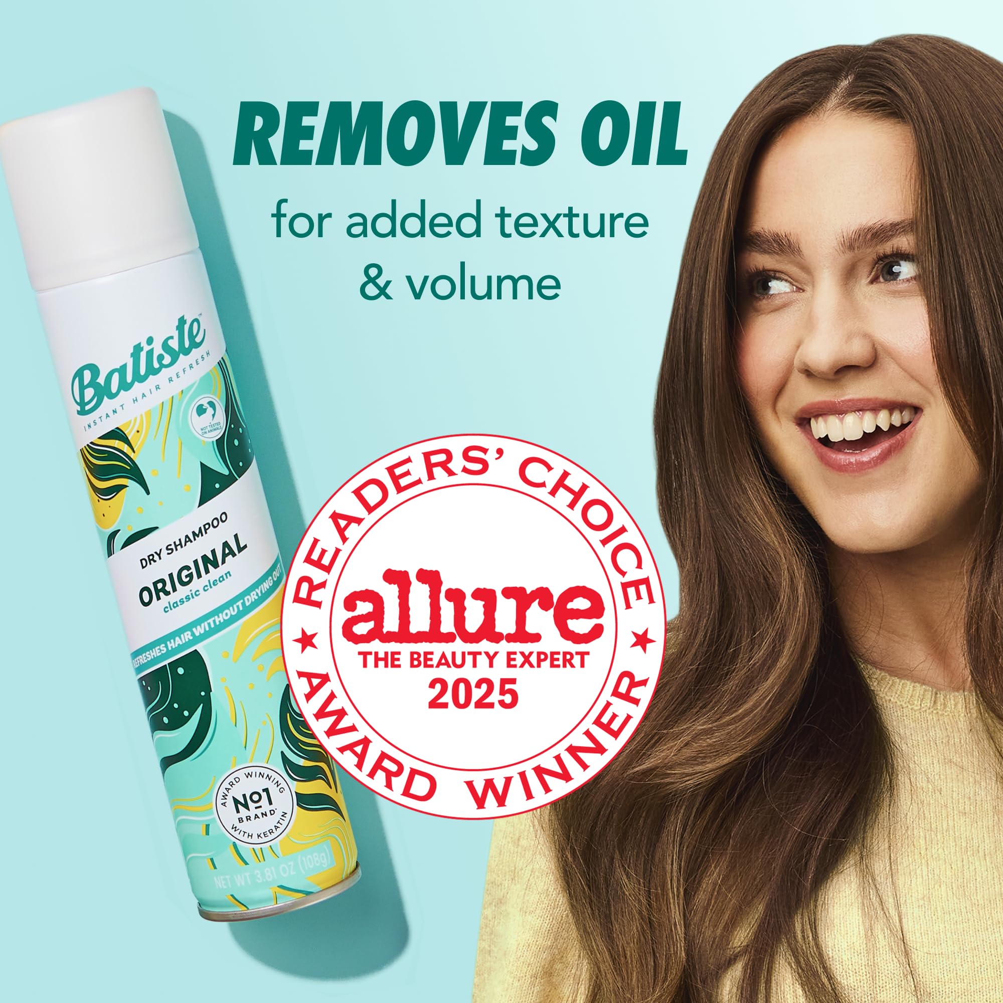 Batiste spray texture mist over hair, absorbs oil for instant freshness benefit