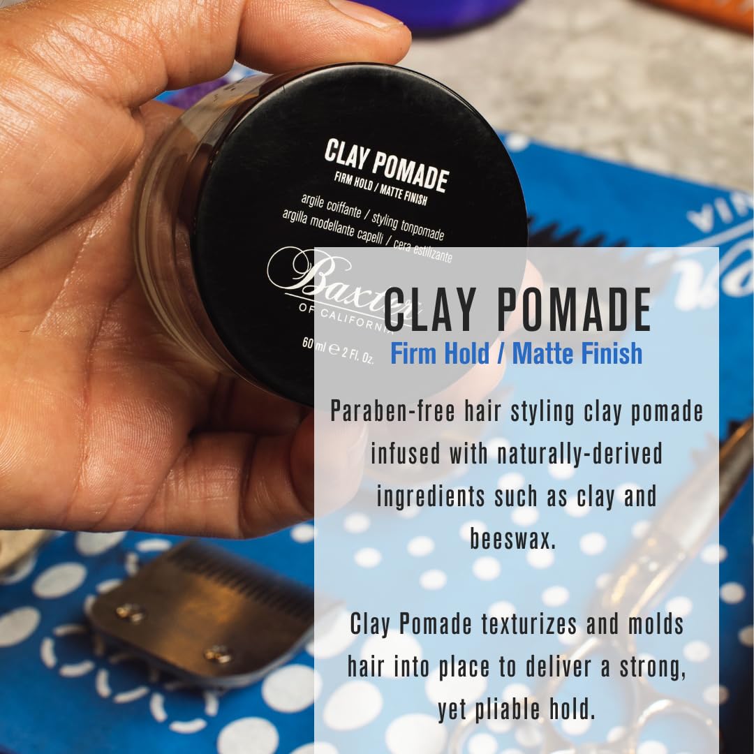 Applying Baxter of California clay pomade with fingers for flexible styling benefit