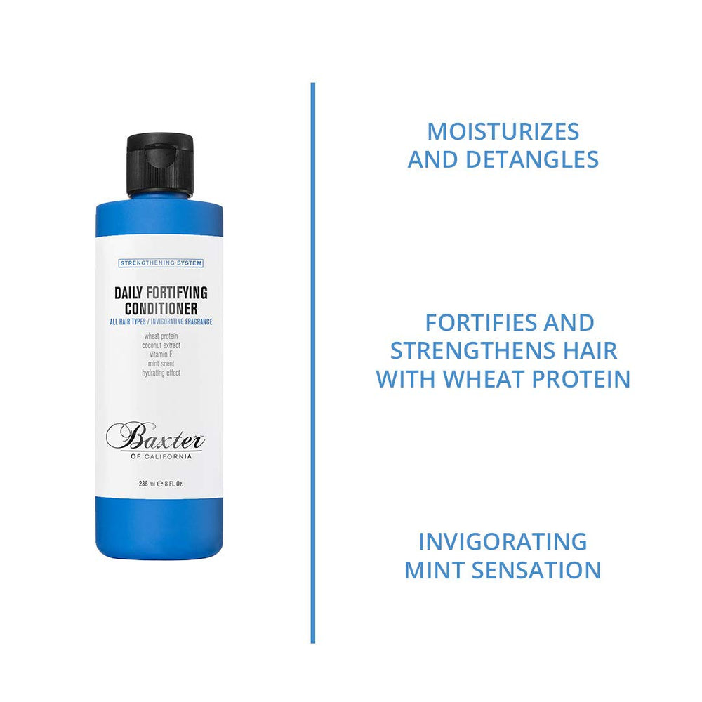Baxter of California conditioner applied to wet hair under shower for refreshed scalp and manageability