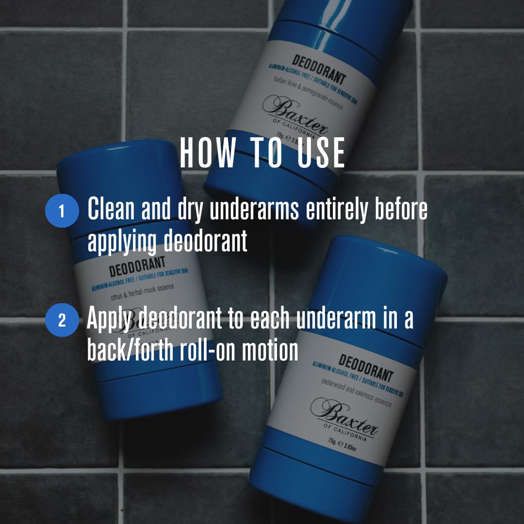 Baxter of California label detail showing tea tree and witch hazel benefits