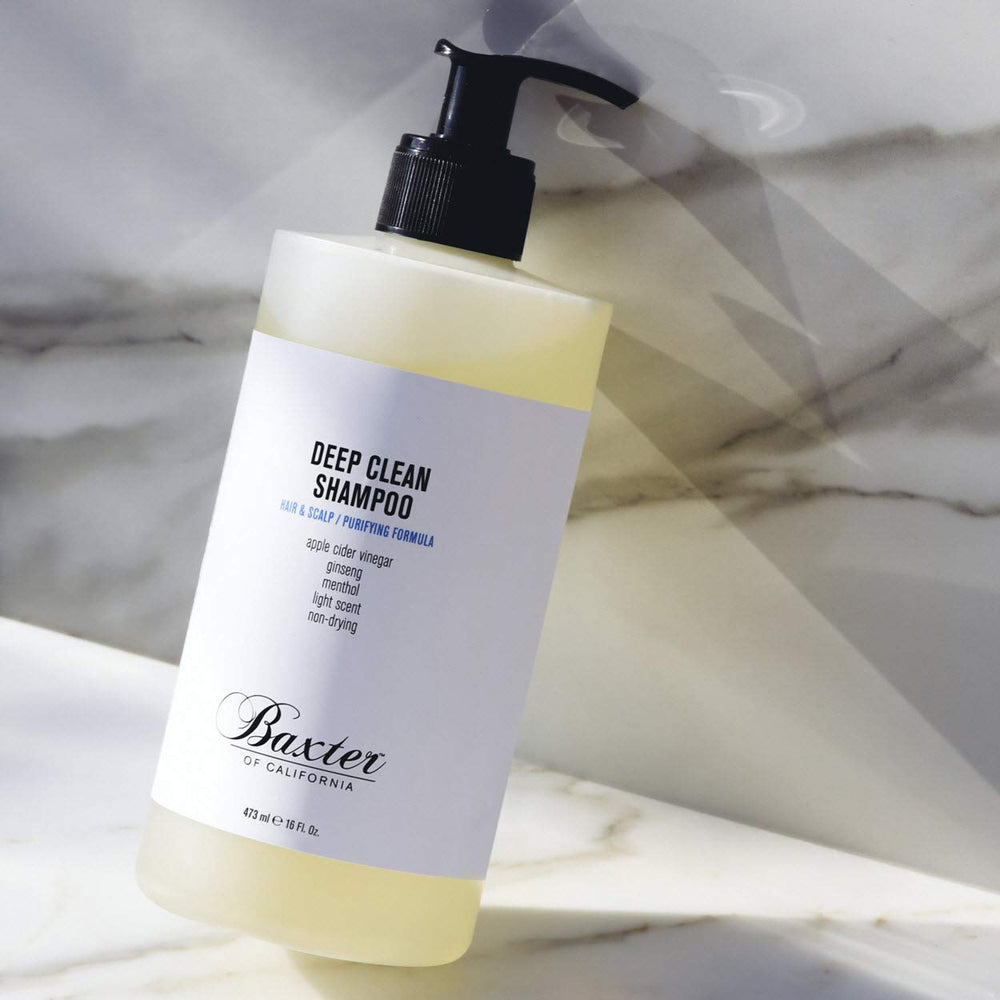 Baxter of California shampoo in shower showing easy use and rinse benefit
