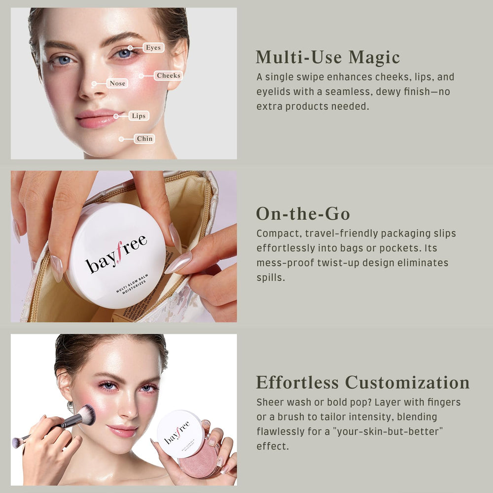 bayfree applied on cheeks demonstrating natural radiant color boost