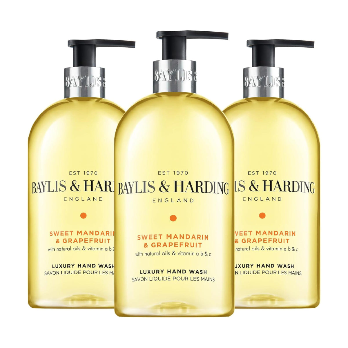 Baylis & Harding front packaging showing scent and size, invites a luxe hand wash experience