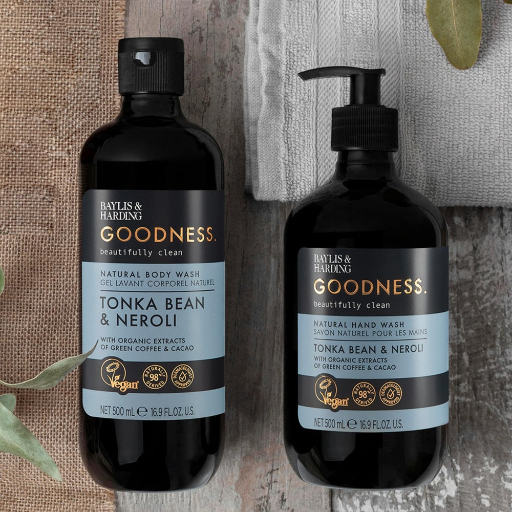 Baylis & Harding size comparison with common bottle for scale convenience benefit