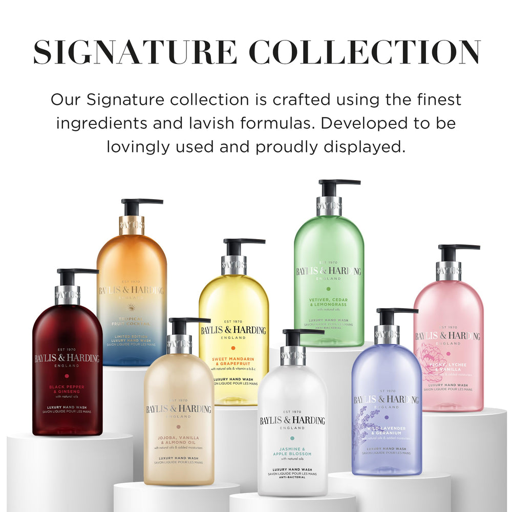 Baylis & Harding three-pack group shot showcasing value and refill-ready packaging advantage