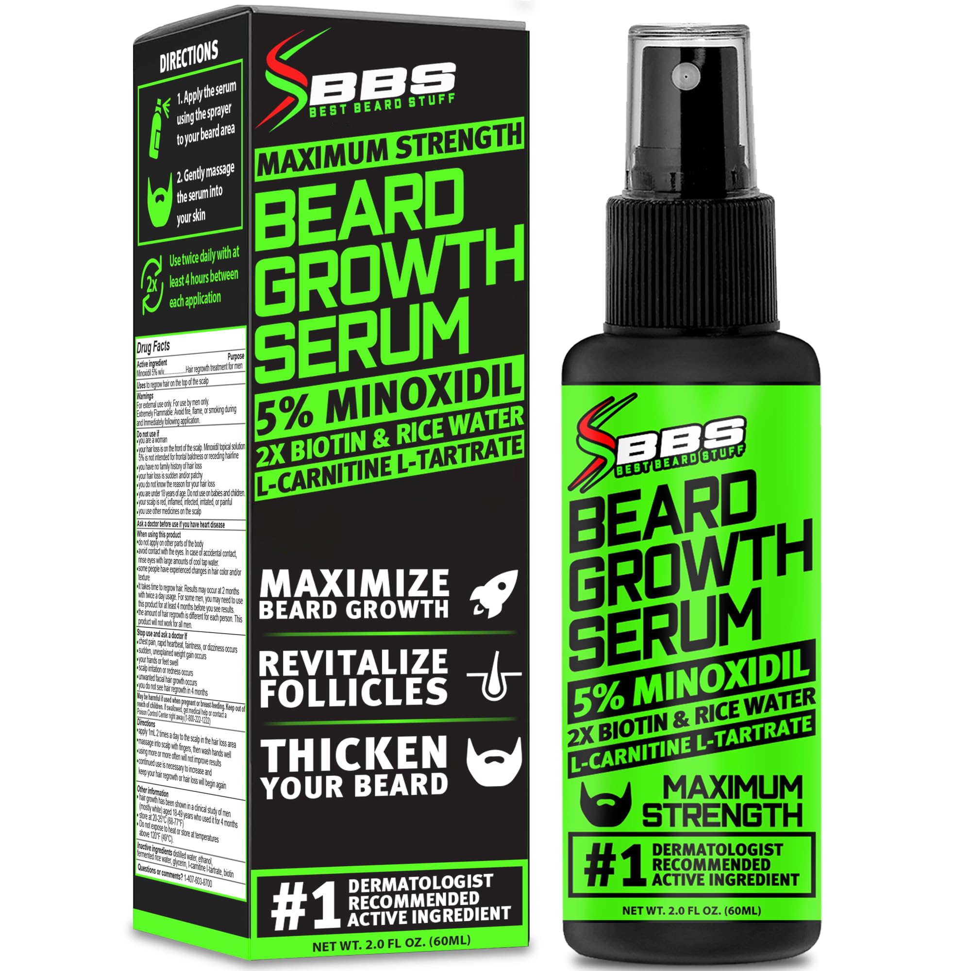 BBS BEST BEARD STUFF front packaging showing bottle and branding benefits