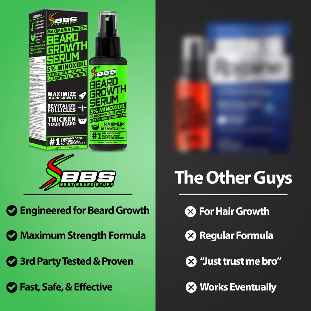 BBS BEST BEARD STUFF bottle in hand for size scale and easy use