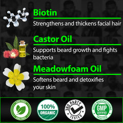 BBS BEST BEARD STUFF castor and meadowfoam ingredients displayed for conditioning