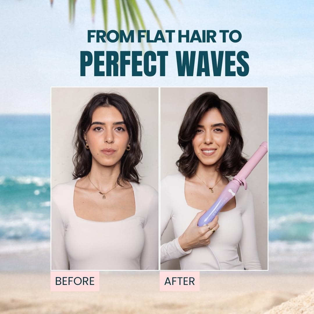 Beachwaver B1.25 held in hand to show 1.25-inch barrel scale for long hair efficiency