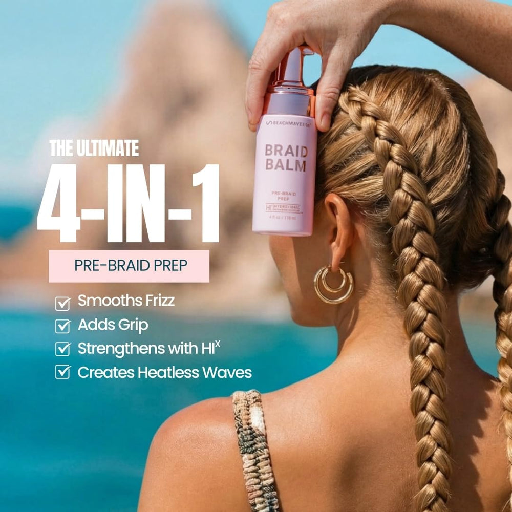 Beachwaver braid balm label ingredient panel highlighting HIx bond multipliers benefit