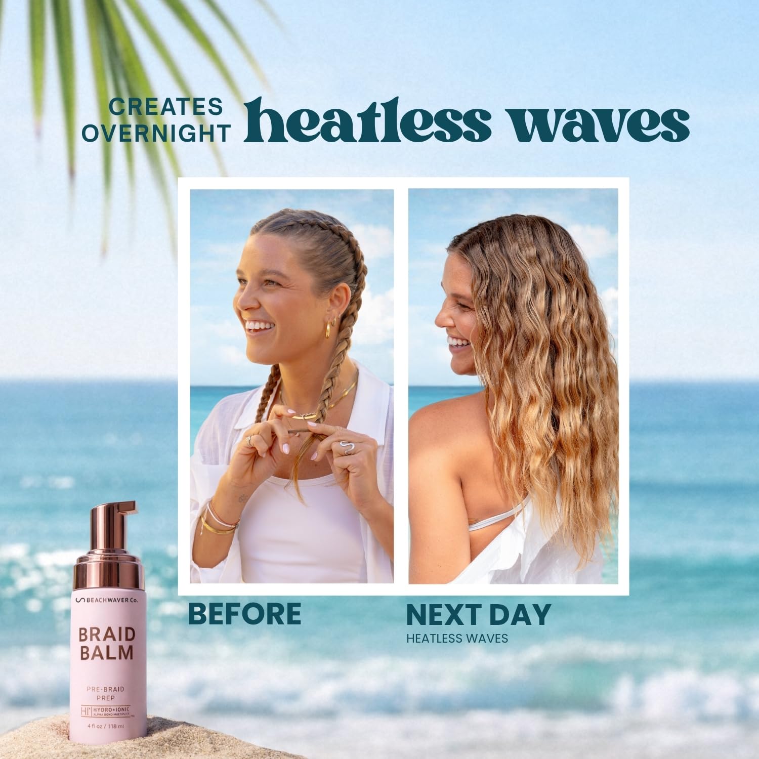 Beachwaver braid balm lifestyle beach-inspired setting conveying Bondi Beach Day scent benefit