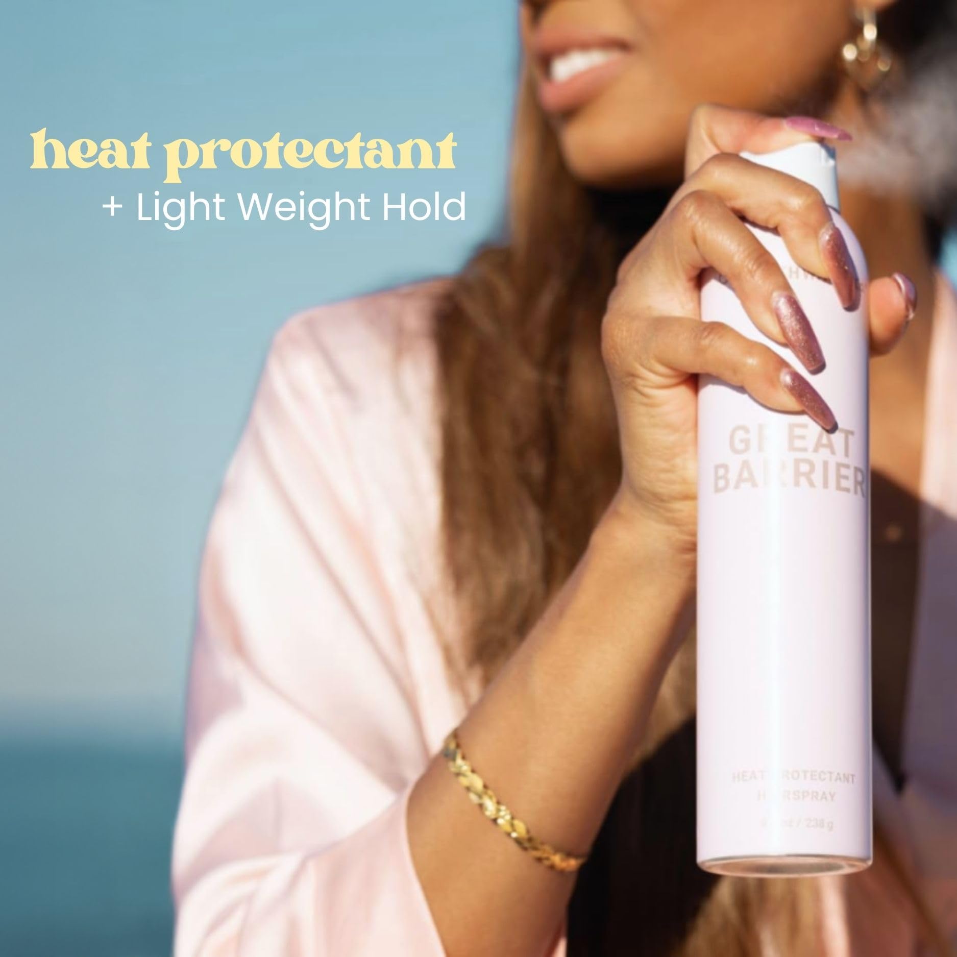 Beachwaver label close-up listing features and heat-protection ingredients