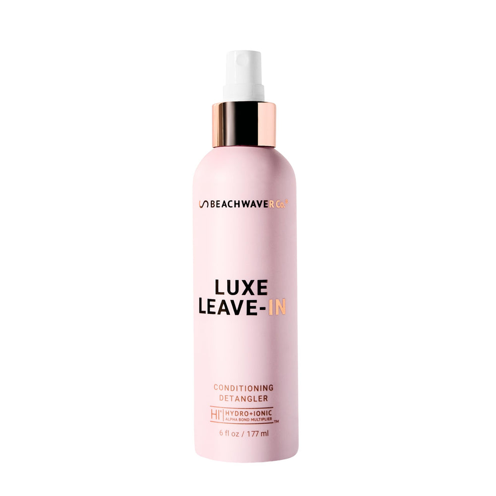 Beachwaver Luxe Leave-In front packaging showing bottle and benefits