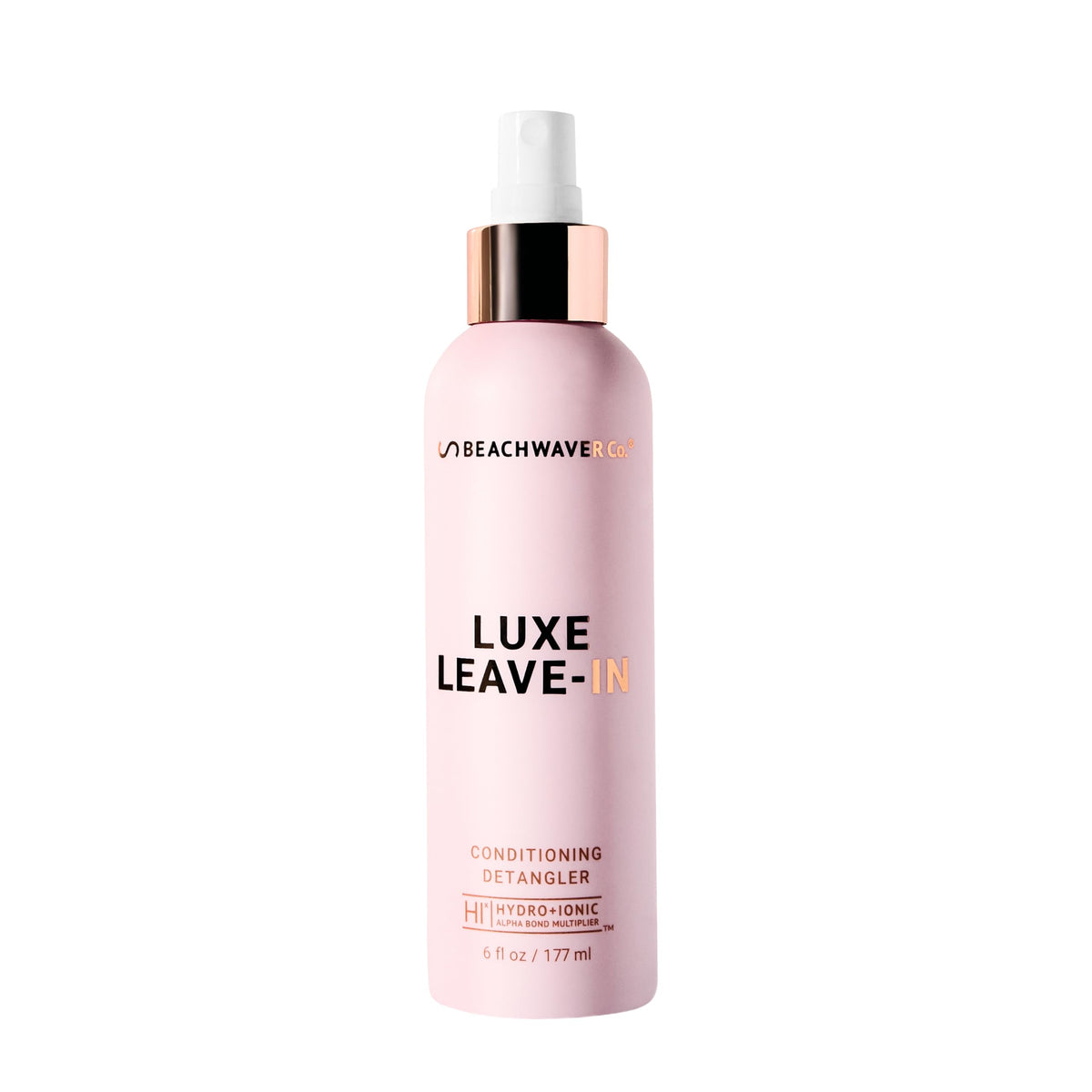 Beachwaver Luxe Leave-In front packaging showing bottle and benefits