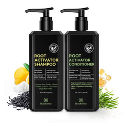 Beadlamey front packaging of shampoo and conditioner showing full set and easy routine benefits