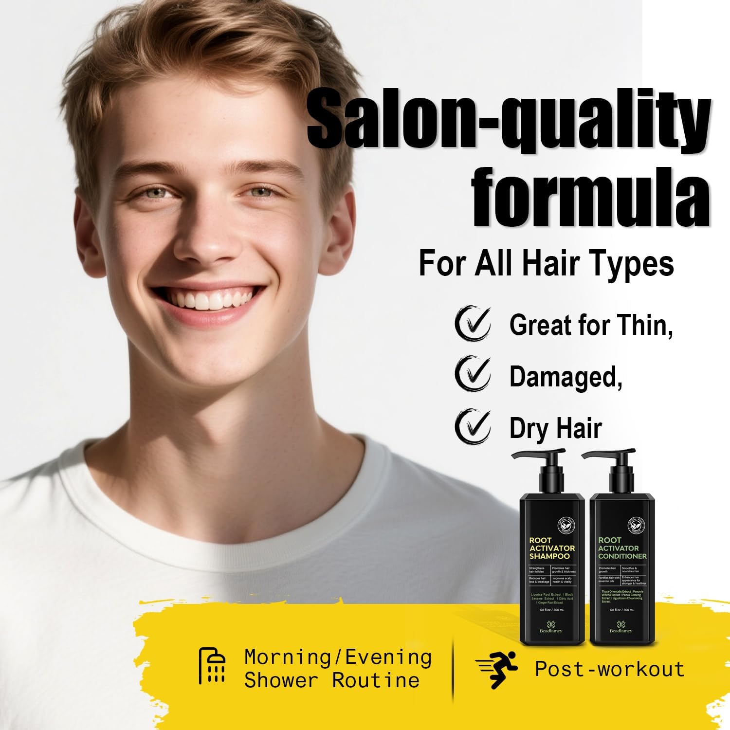 Beadlamey styled hair after use in lifestyle setting showing fuller-looking, manageable hair