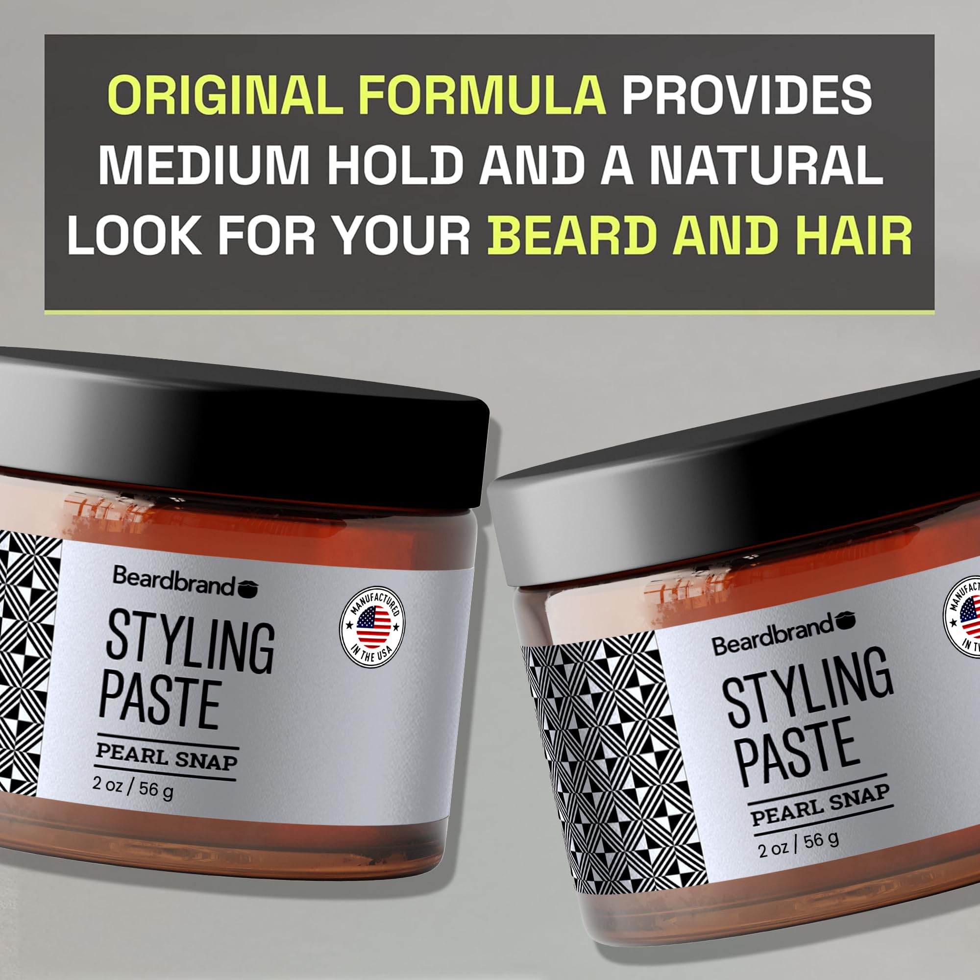 Beardbrand paste styled into short hair showing natural, satin finish