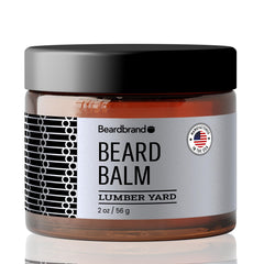 Beardbrand front tin showing compact travel size and Lumber Yard branding benefits on the go
