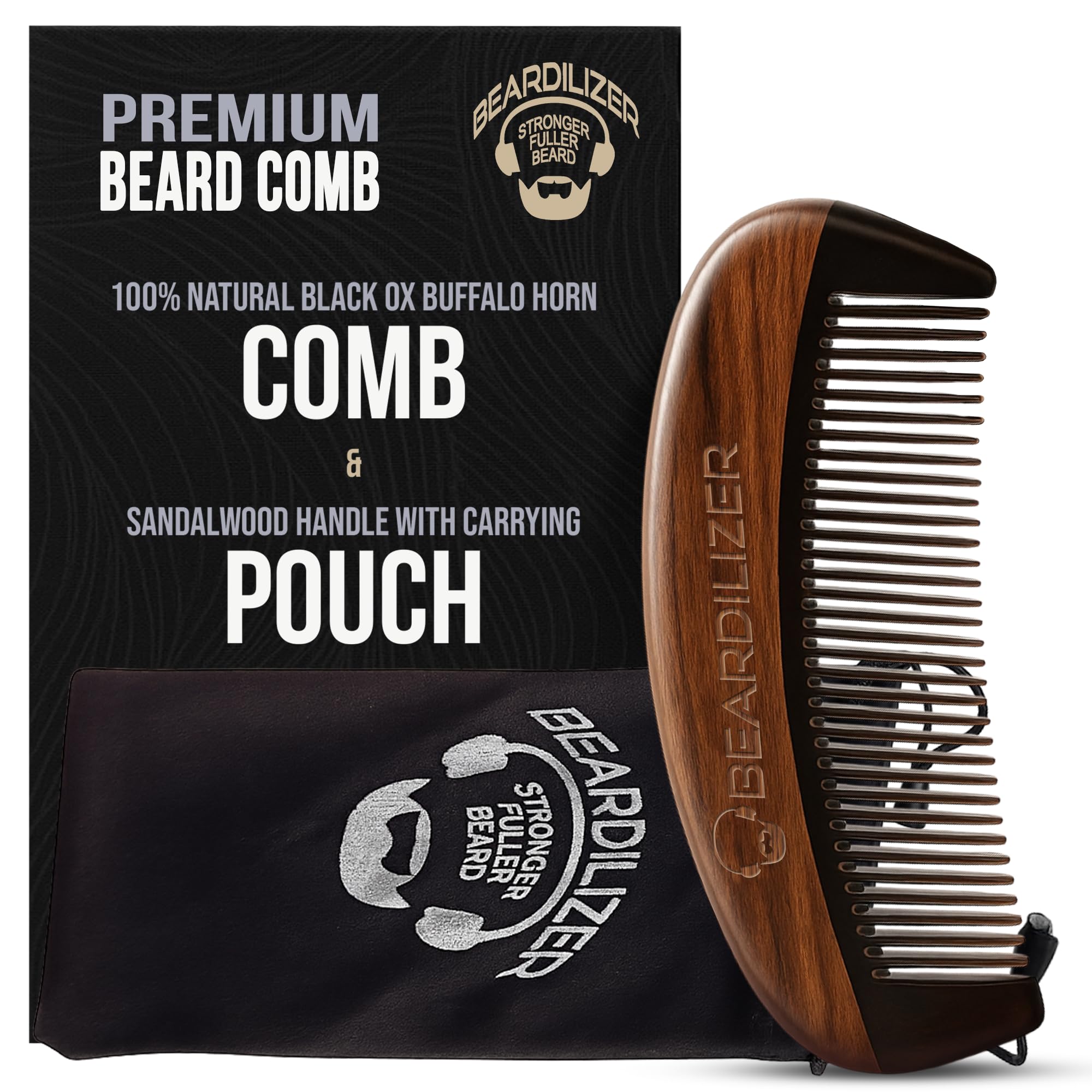 Beardilizer comb front view showing full shape and polished finish for precise grooming