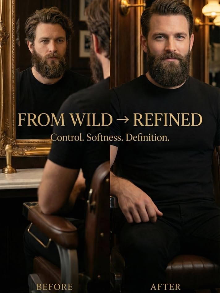 Beards & Bombshells tin on bathroom counter in grooming routine setting benefit