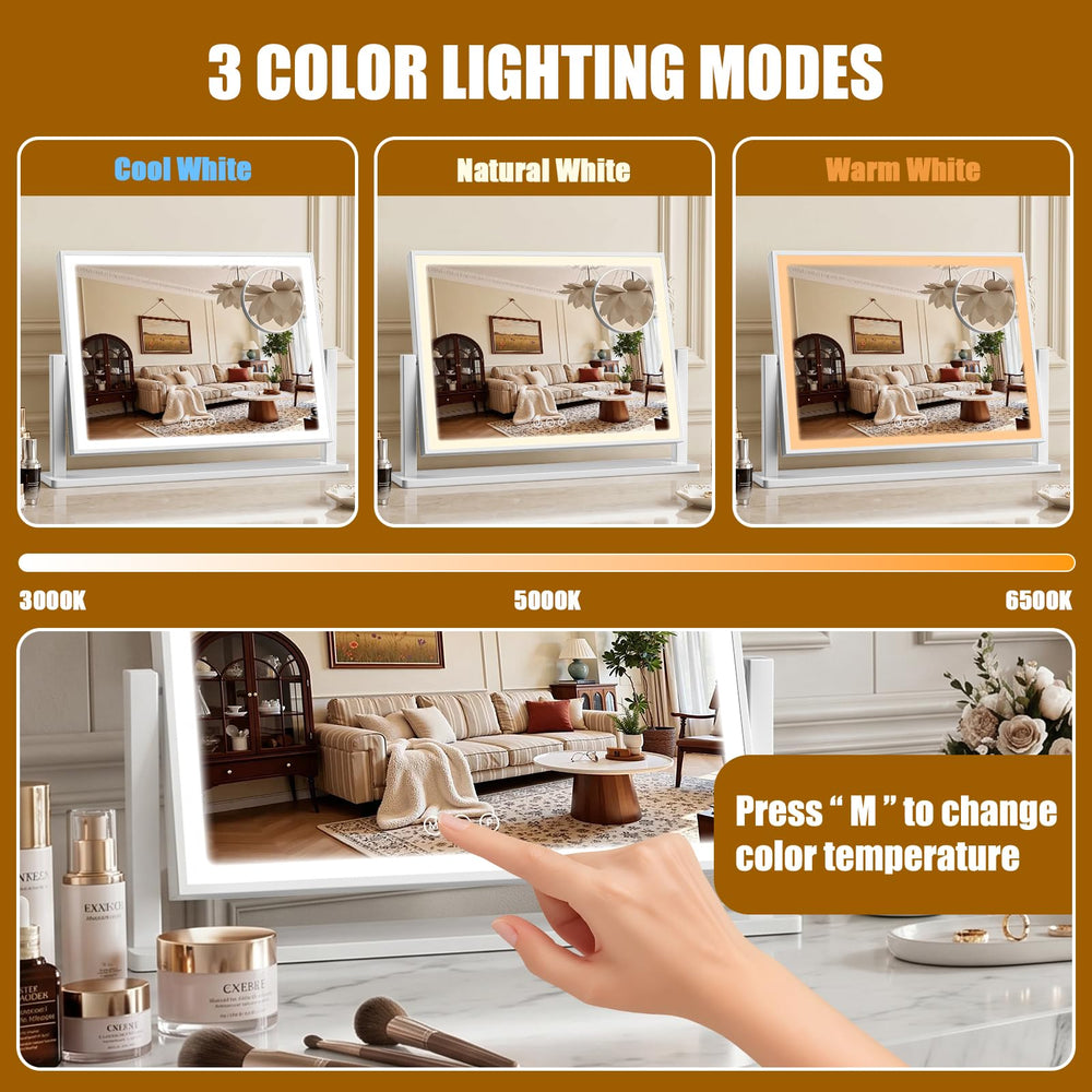 Bearolve close detail of 140-LED strip showing even lighting for flawless makeup benefit