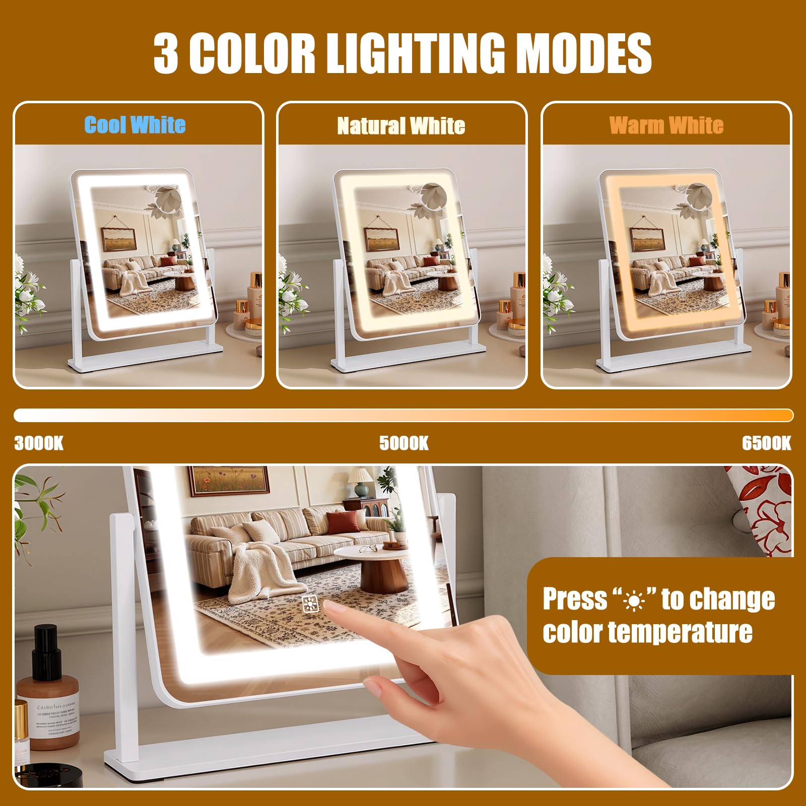 Bearvolve mirror tilted to show 360° rotation and ergonomic angle adjustment benefit