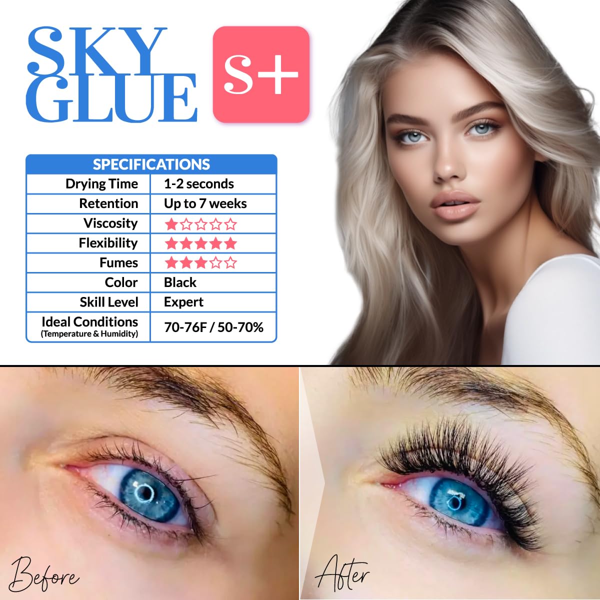 BEAU LASHES application close-up of extension placement showing clean bonding