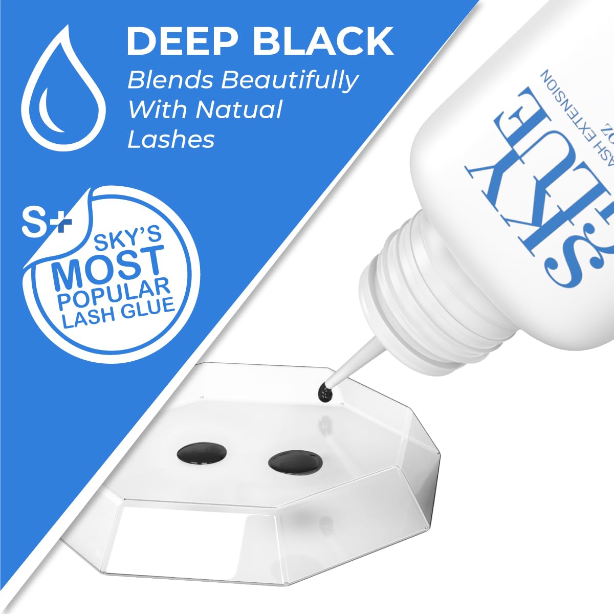 BEAU LASHES black adhesive droplet texture highlighting smooth thin viscosity