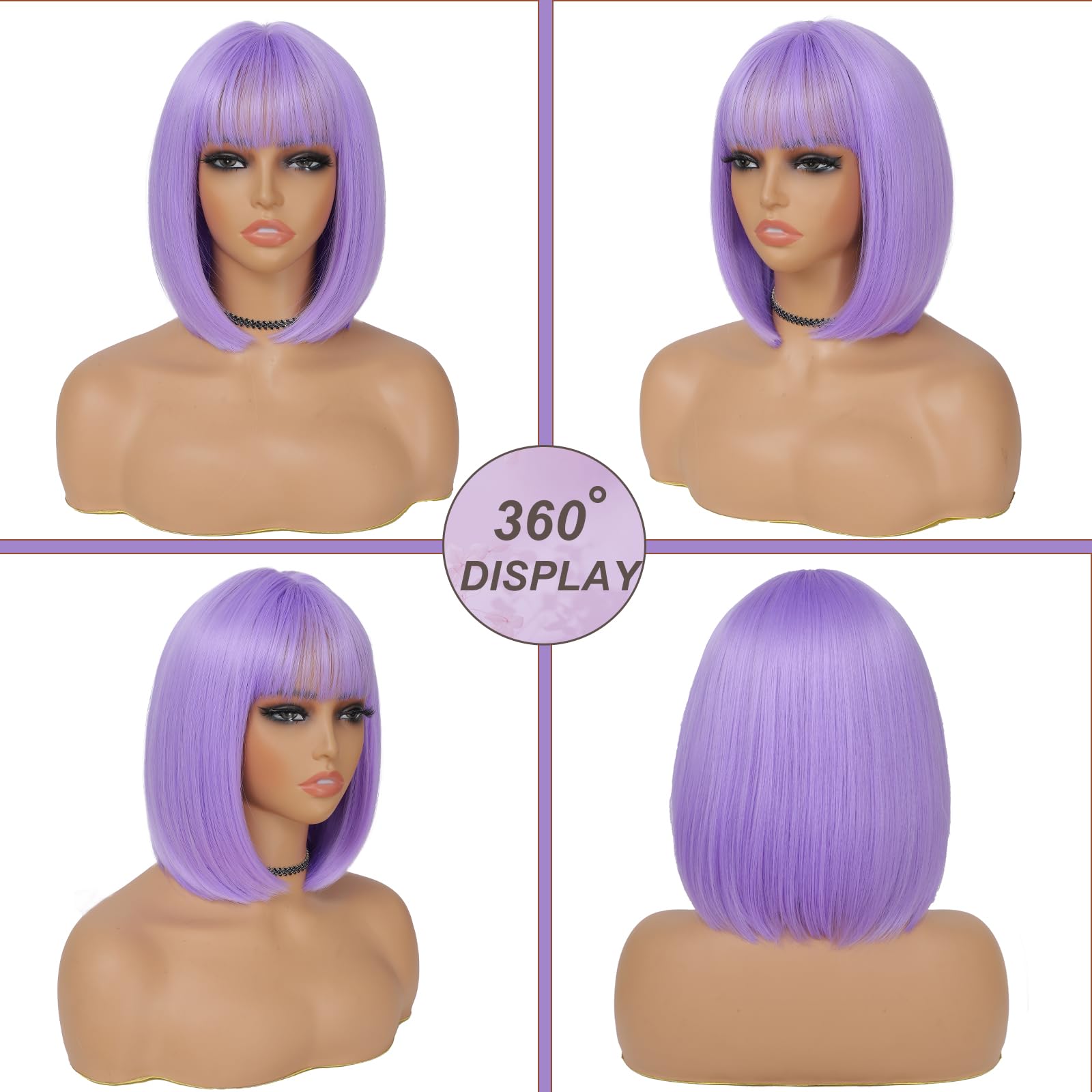 BEAUTIFA side profile showing 12-inch length and chin-length bob scale