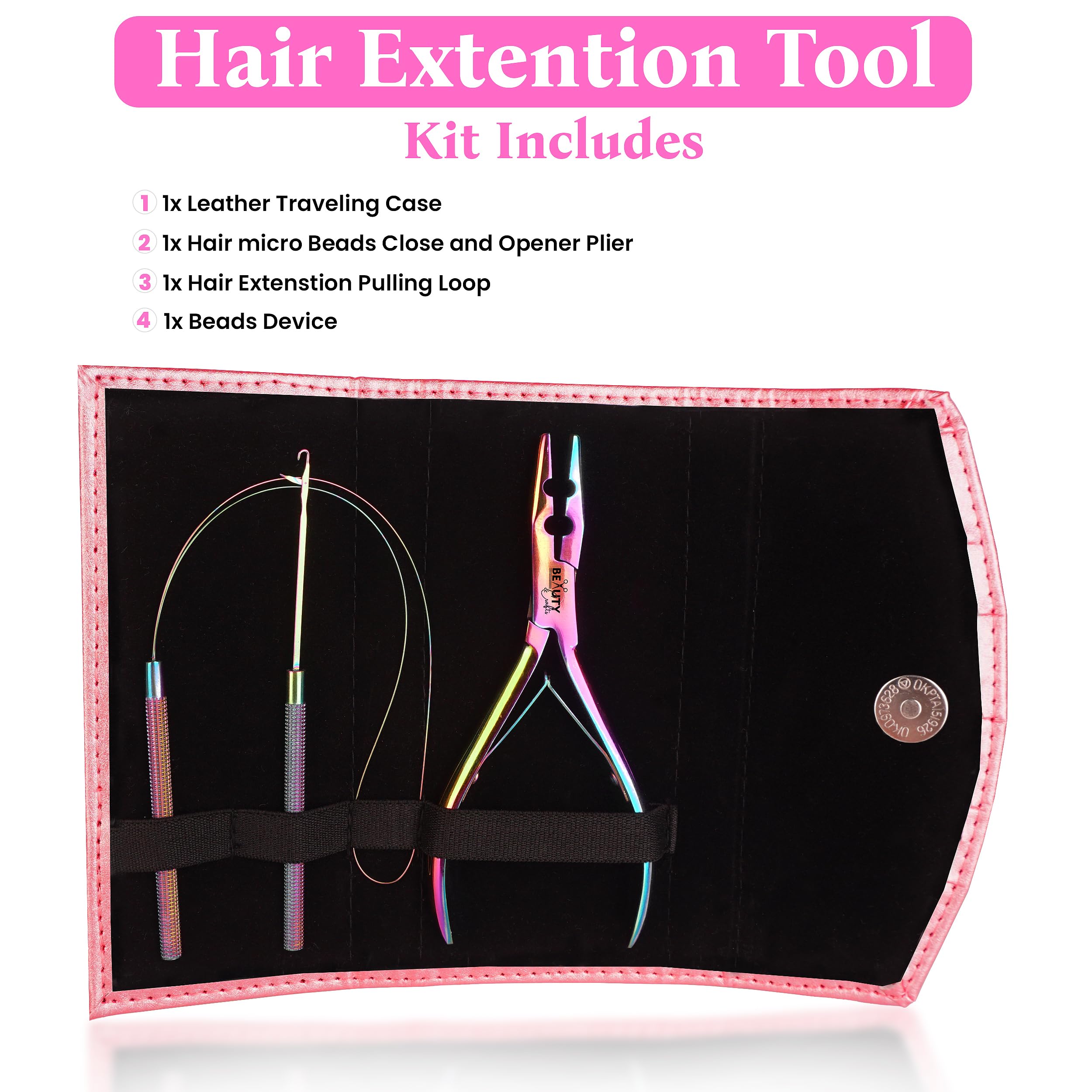 Beauty & Crafts pliers clamping a micro ring demonstrating secure closure without hair damage