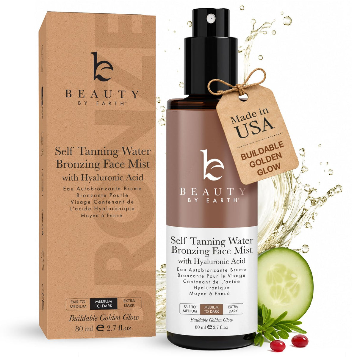 Beauty by Earth front bottle view showing product packaging and quick application benefit