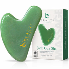 Beauty by Earth gua sha front view showing packaging and stone benefits