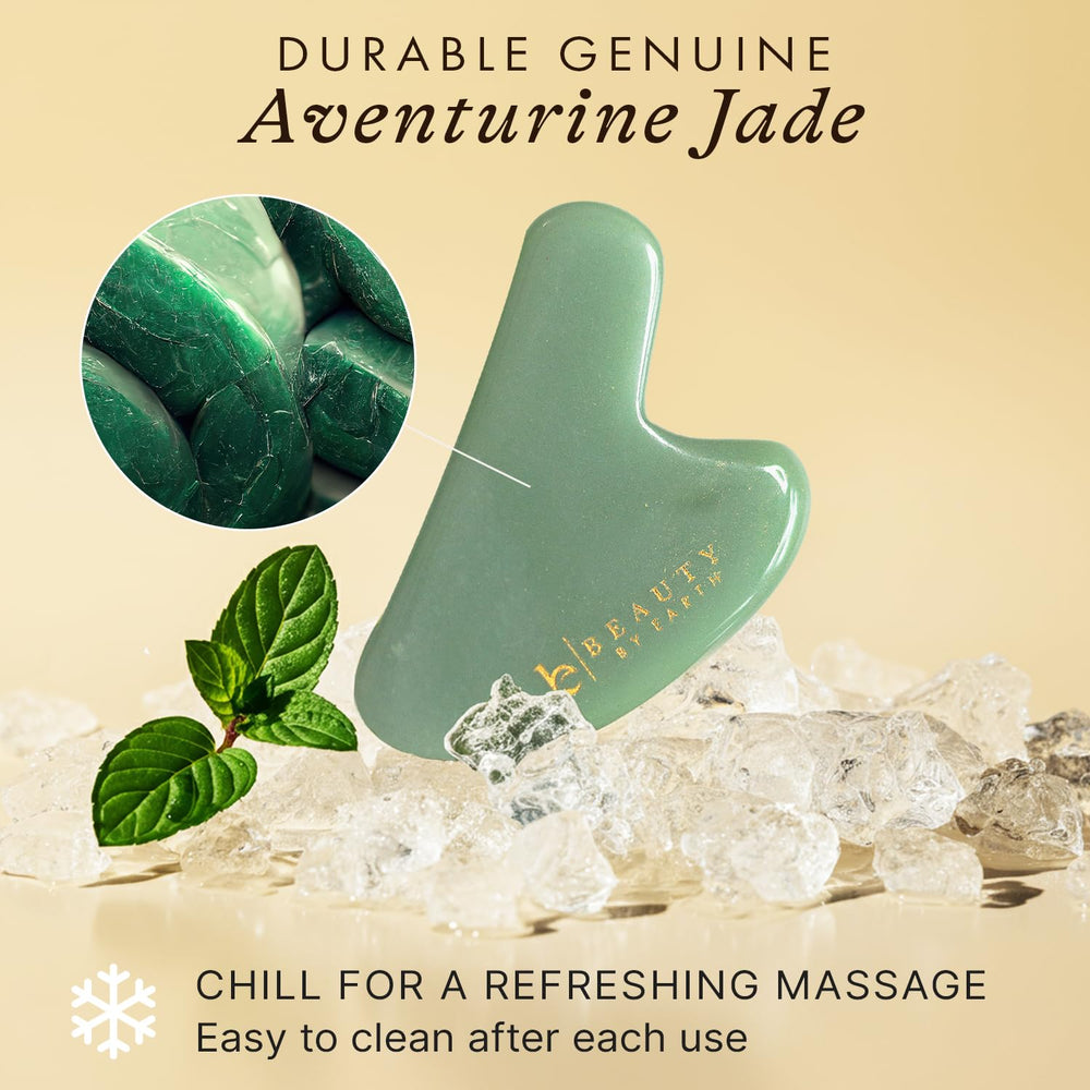 Beauty by Earth using gua sha along jawline to reduce puffiness