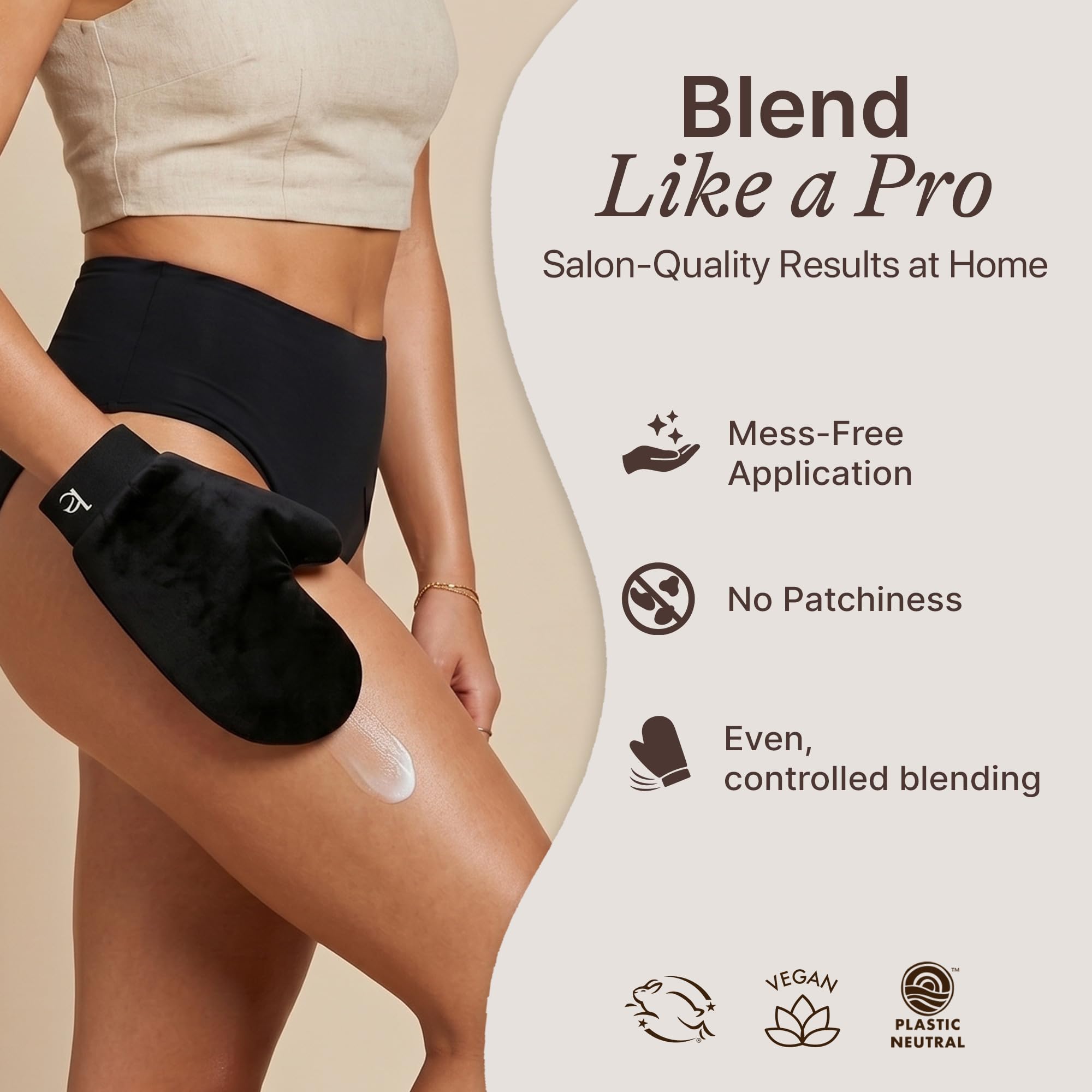 Beauty by Earth application mitt and face gloves displayed for even tanning