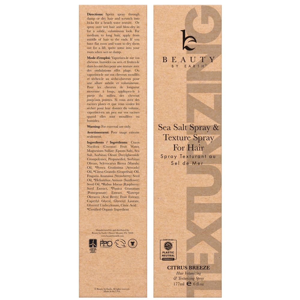 Beauty by Earth label detail showing ingredient list and clean formulation