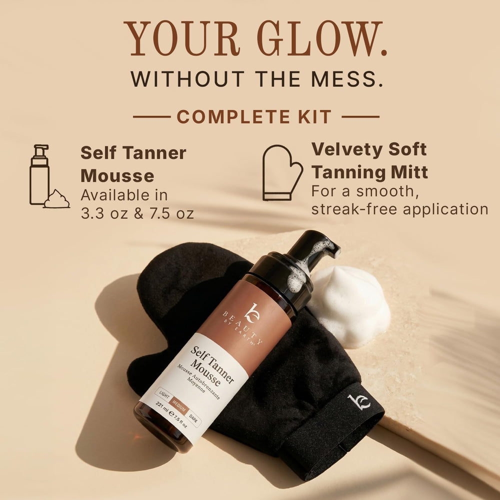 Beauty by Earth kit beside hand to show compact, travel-friendly size